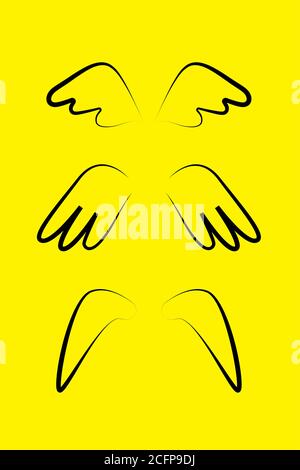 Set doodle iine wing. Collection of angel wings Stock Vector