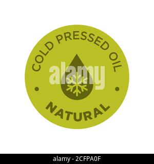 Cold pressed oil icon. Round and green symbol. Stock Vector