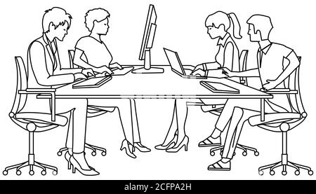 Group of people studying on PC - vector illustration Stock Vector