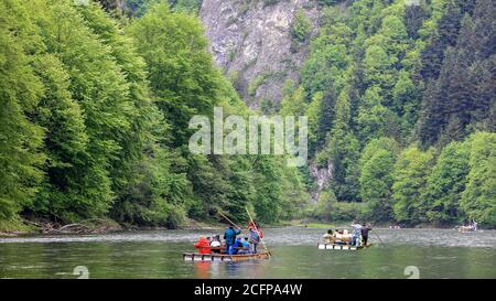 rafting on the Dunajec in the Pieniny Mountains Stock Photo