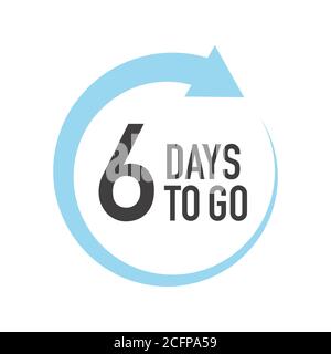 Six days to go icon. Round symbol with blue arrow. Stock Vector