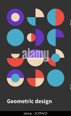 Trendy bauhaus pattern. Bauhaus poster. Vector geometric abstract circle shapes. Simple modern design elements. Fashion retro print. Geometric art. Stock Vector