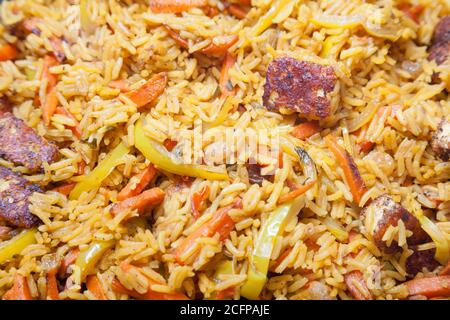 Closeup of basmati rice with vegetables and paneer Stock Photo