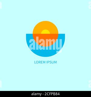 Tourism logo with sun and sea in minimal geometric style Stock Vector