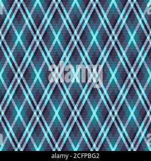 Detailed Rhomb seamless illustration pattern as a tartan plaid mainly in blue and blue gray hues, texture for flannel shirt, plaid, tablecloths, cloth Stock Vector