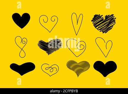 Hand drawn set of hearts. Red hearts, element for valentines day Stock Vector
