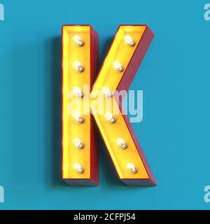 Light bulb glowing font, 3d alphabet character, 3d rendering, letter K Stock Photo