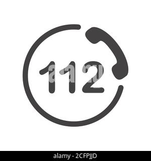 112 icon. Emergency phone symbol. Black sign on white background. Stock Vector