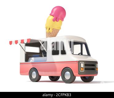 Ice cream truck, street food, 3d rendering Stock Photo