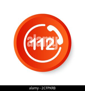 112 button. Emergency phone symbol. White and red icon. Stock Vector