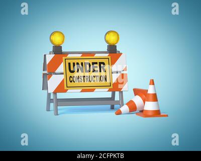Construction Sign Rendering 3d rendering under construction sign with construction barrier and ...