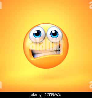 Scared emoji isolated on yellow background, emoticon in fear 3d rendering Stock Photo