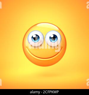 Happy emoji isolated on yellow background, smiling face emoticon 3d rendering Stock Photo