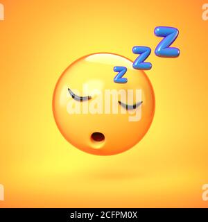 Sleeping emoji isolated on yellow background, emoticon at rest 3d rendering Stock Photo