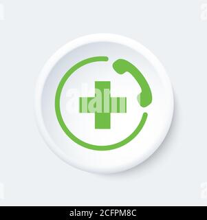 AID button. Emergency phone symbol. White and green icon. Stock Vector