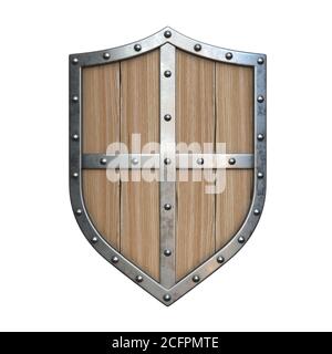 Medieval shield, viking shield isolated on white background, 3d rendering Stock Photo