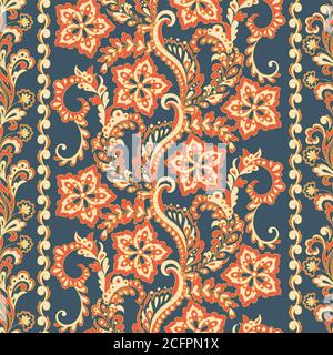 Ffloral seamless pattern in batik style, Vector background Stock Vector