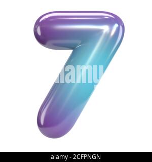Round purple and blue font, balloon like letters and numbers, 3d rendering number 7 Stock Photo
