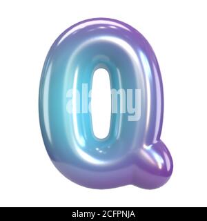 Round purple and blue font, balloon like letters and numbers, 3d rendering letter Q Stock Photo