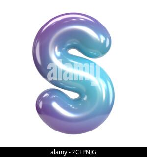 Round purple and blue font, balloon like letters and numbers, 3d rendering letter S Stock Photo