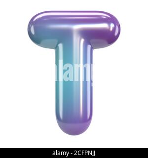 Round purple and blue font, balloon like letters and numbers, 3d rendering letter T Stock Photo