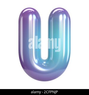 Round purple and blue font, balloon like letters and numbers, 3d rendering letter U Stock Photo