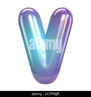 Round purple and blue font, balloon like letters and numbers, 3d rendering letter V Stock Photo