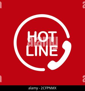 Hot line icon. Attendance number symbol. White sign on red background. Stock Vector