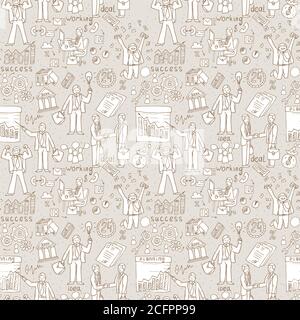 Business People seamless Doodles. Hand drawn Vector pattern Stock Vector