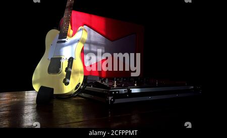 Electric guitar, Guitar Amplifier and Guitar Effects Stock Photo