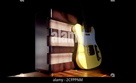 Electric Guitar and Vintage Amplifier Stock Photo