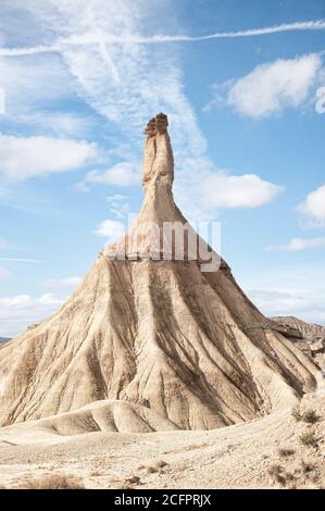 Castildetierra the most famous hill (called cabezo) of Bardenas Reales Natural Park, a semi-desert natural region, located in Navarre (Spain) Stock Photo
