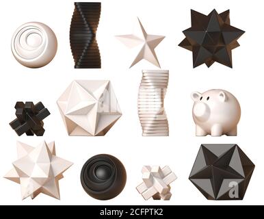 Decor figures, geometric and abstract shape decoration set, minimalistic sculptures collection, 3d rendering Stock Photo