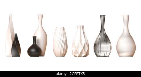 Ceramic vase collection Vol. 1 isolated on white background, 3d rendering Stock Photo