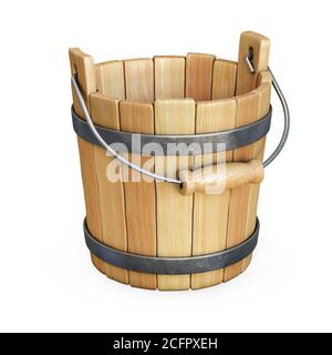 Wooden bucket isolated on white background 3d rendering Stock Photo