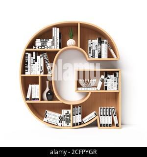 Bookshelves 3d font. Alphabet in the form of book shelves. Mockup font, 3d rendering. Letter G Stock Photo