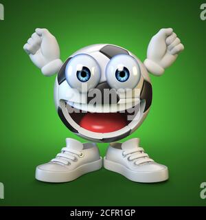 Football, soccer ball with cartoon face, sport emoji, football mascot 3d rendering Stock Photo