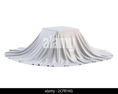 Podium covered with red fabric isolated on white background, presentation pedestal 3d rendering Stock Photo