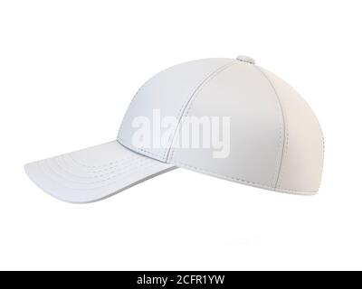 White baseball cap mock up, blank hat template isolated on white background 3d rendering Stock Photo