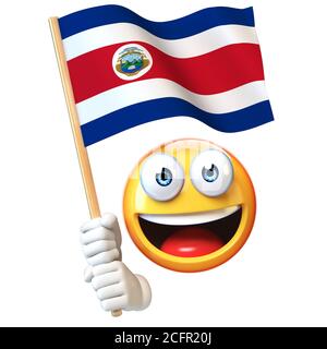 Emoji holding Costa Rica flag, emoticon waving national flag of Costa Rica 3d rendering Stock Photo