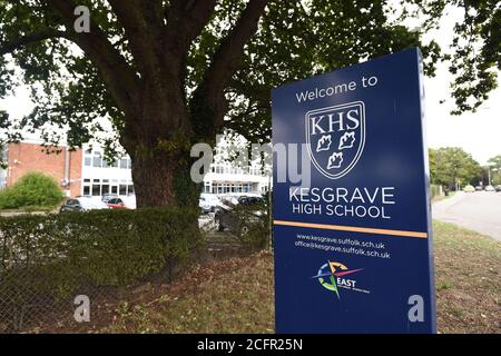 Kesgrave High School in Kesgrave, Suffolk, the school attended by a 15-year-old boy who was shot in nearby Friends Walk just after 8.40am this morning. Suffolk Police have arrested teenage boy in connection with the incident. Stock Photo