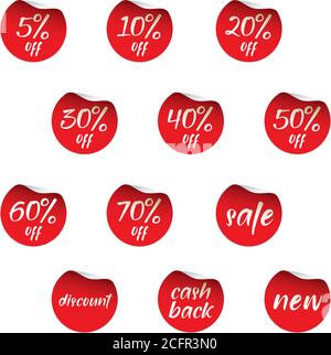 Set Red vector stickers. Discount, cash back, and 50% off. Vector banner and logo. Stock Vector