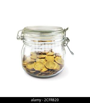 Bottle of golden coins for saving and banking finance concept Stock Photo