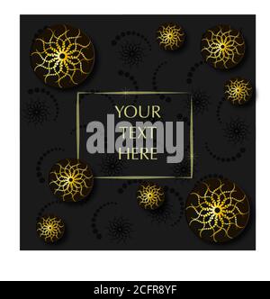 Black and gold banner with spiderweb pattern and polka dots. Vectorillustration Stock Vector