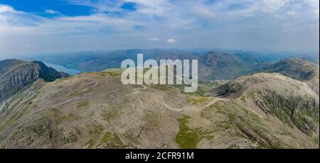 Panoramic aerial view of the summit of Scafell Pike and Great End in England's Lake District Stock Photo
