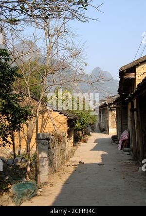 A small village near the Li River between Guilin and Yangshuo in Guangxi Province, China. Unidentifiable person. Stock Photo