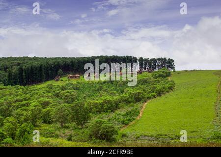 CHELINDA, MALAWI - Feb 17, 2016: Chelinda, Malawi, February 2016: Nyika plateau in Malawi with view on Chelinda lodge and surrounding nature and lands Stock Photo