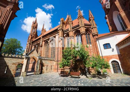 Gothic style St. Anne Church at Maironio Street in the Old Town of Vilnius, Lithuania Stock Photo