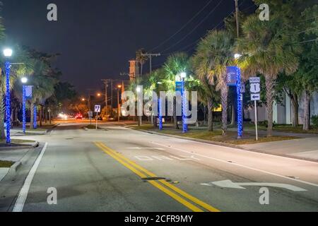 WEST PALM BEACH, FL - APRIL 9, 2018: City street at night in spring season. Stock Photo