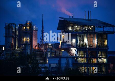 Saint-Fons (central-eastern France): the Solvay plant on the site of Saint-Fons Belle Etoile, industrial  site and polymer applications centre in the Stock Photo